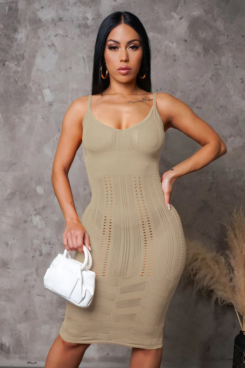 NEVER-FULL MIDI DRESS - TAUPE
